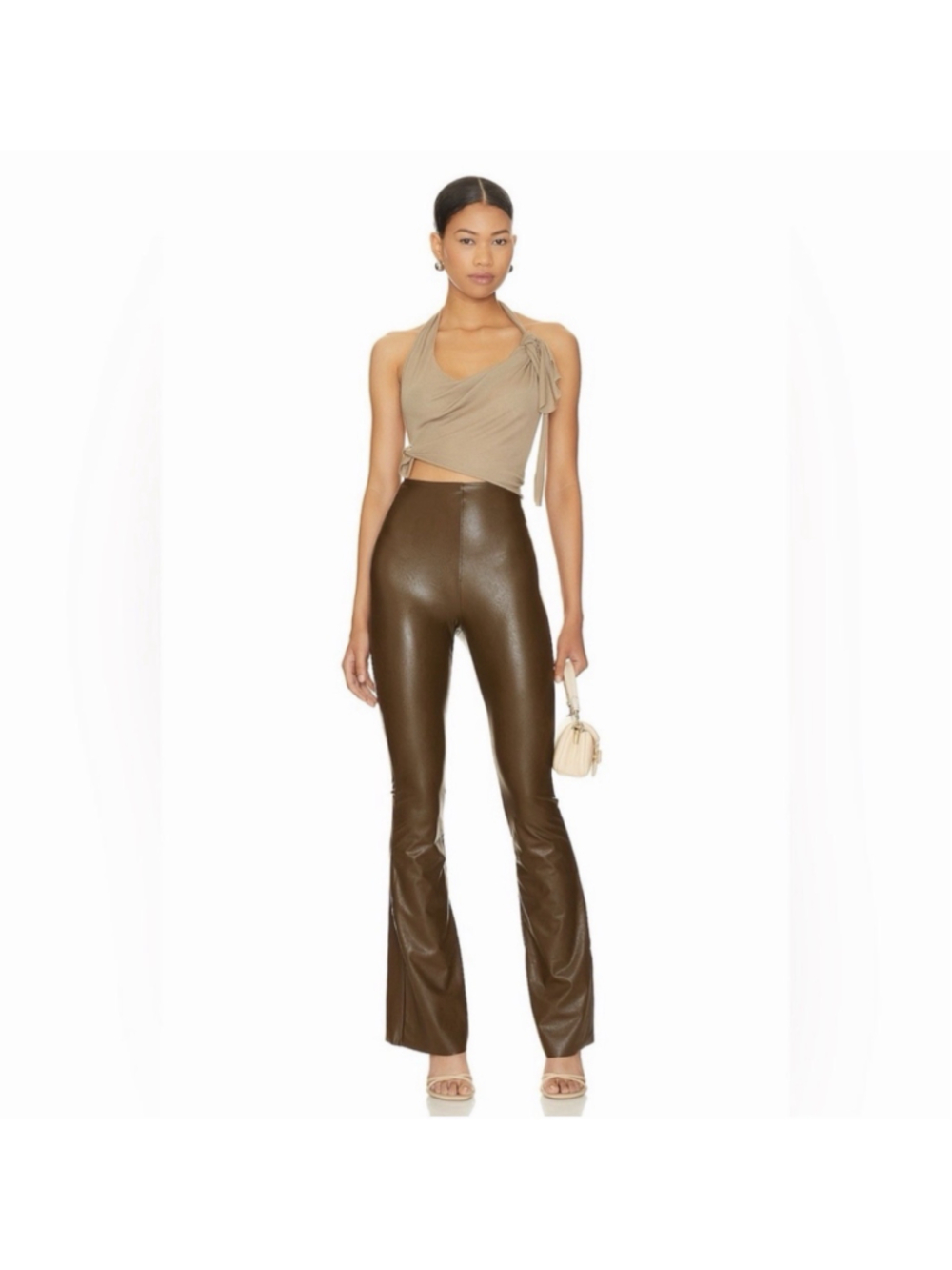 Commando NWT Faux Leather Flare Leggings Cadet High Waisted Full Length Green
